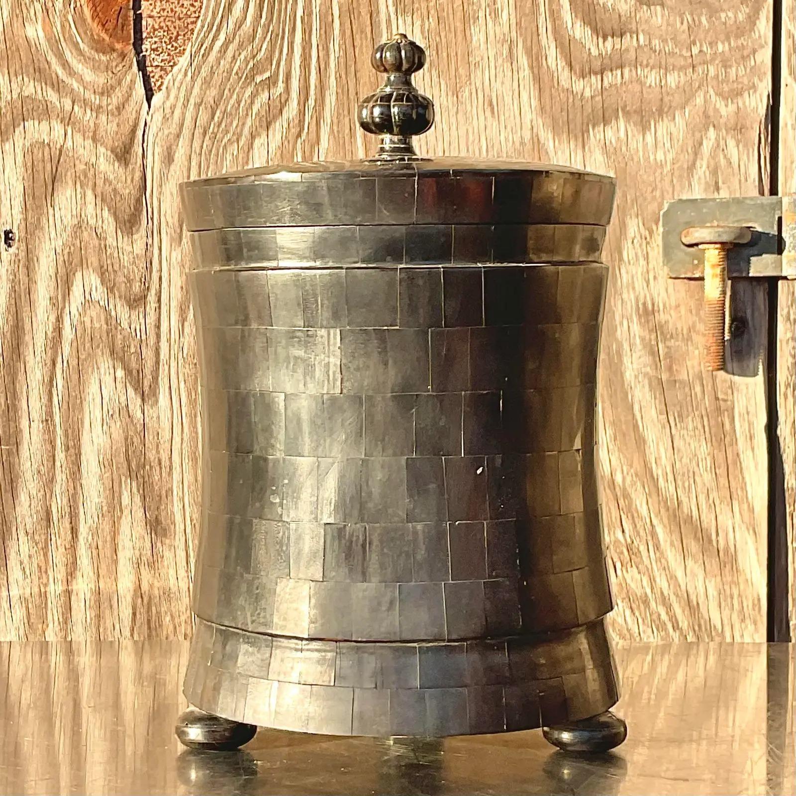 Vintage Boho Tessellated Horn Lidded Urn 4