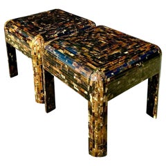 Vintage Boho Tessellated Horn Nightstands - a Pair