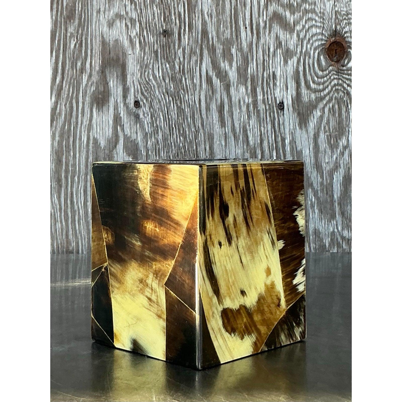 Mid-Century Modern Vintage Boho Tessellated Horn Tissue Box Cover For Sale