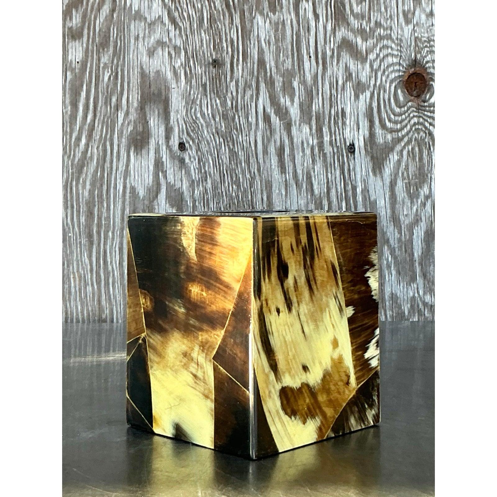 Colombian Vintage Boho Tessellated Horn Tissue Box Cover For Sale