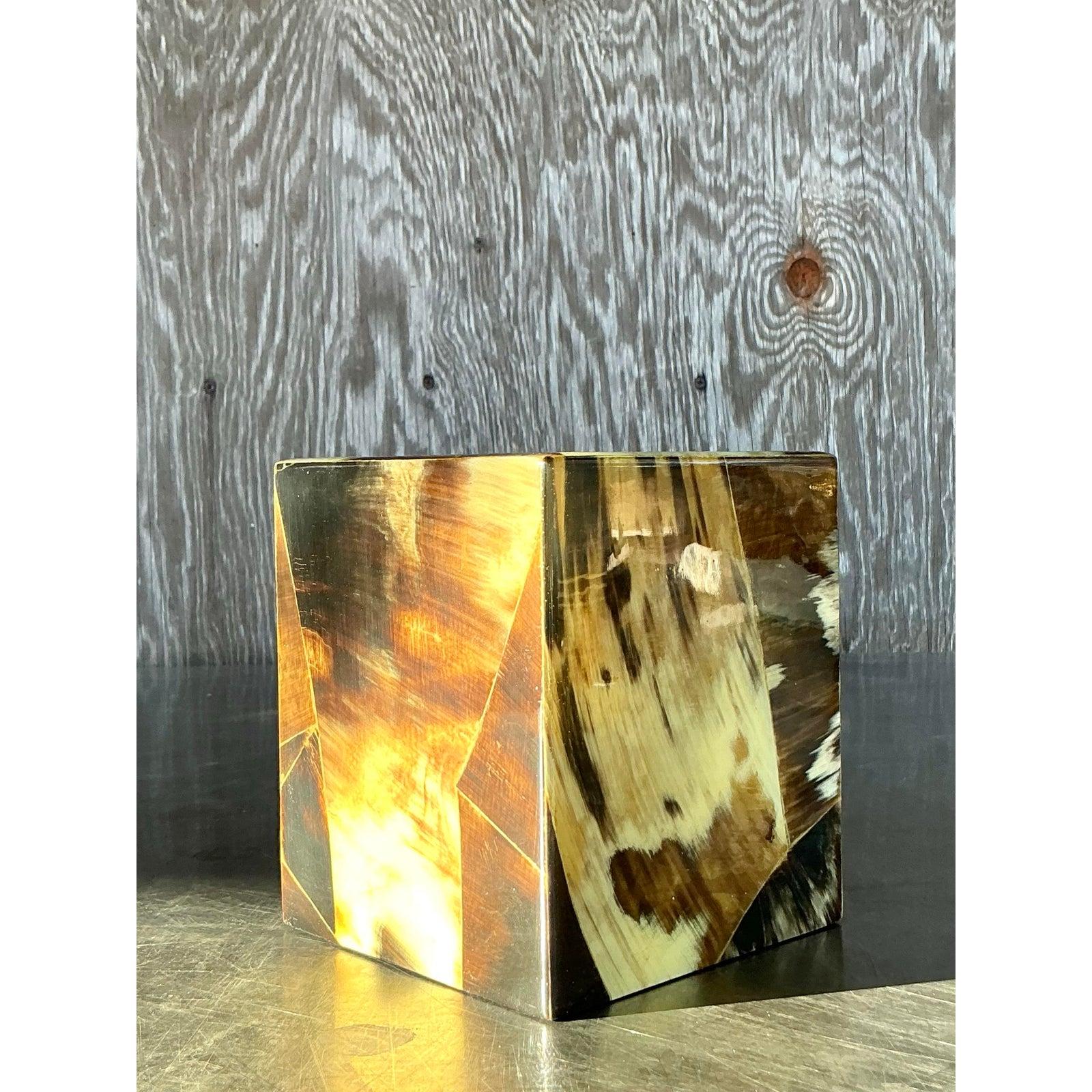 20th Century Vintage Boho Tessellated Horn Tissue Box Cover For Sale