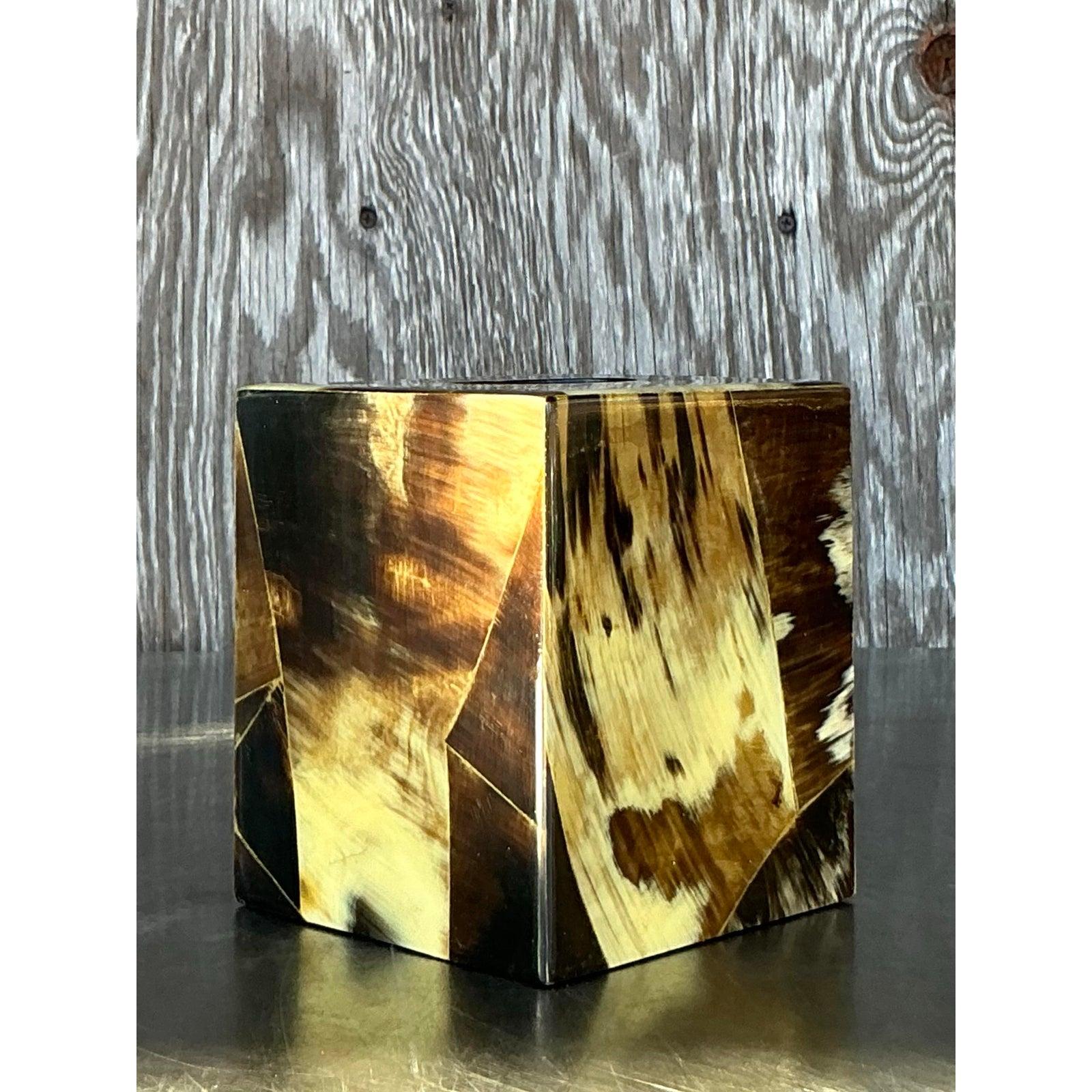 Vintage Boho Tessellated Horn Tissue Box Cover For Sale 2