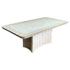 Vintage Boho Tessellated Rose Travertine and Brass Inlay Dining Table