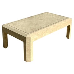 Mesa de centro vintage boho de piedra teselada con incrustaciones de latón