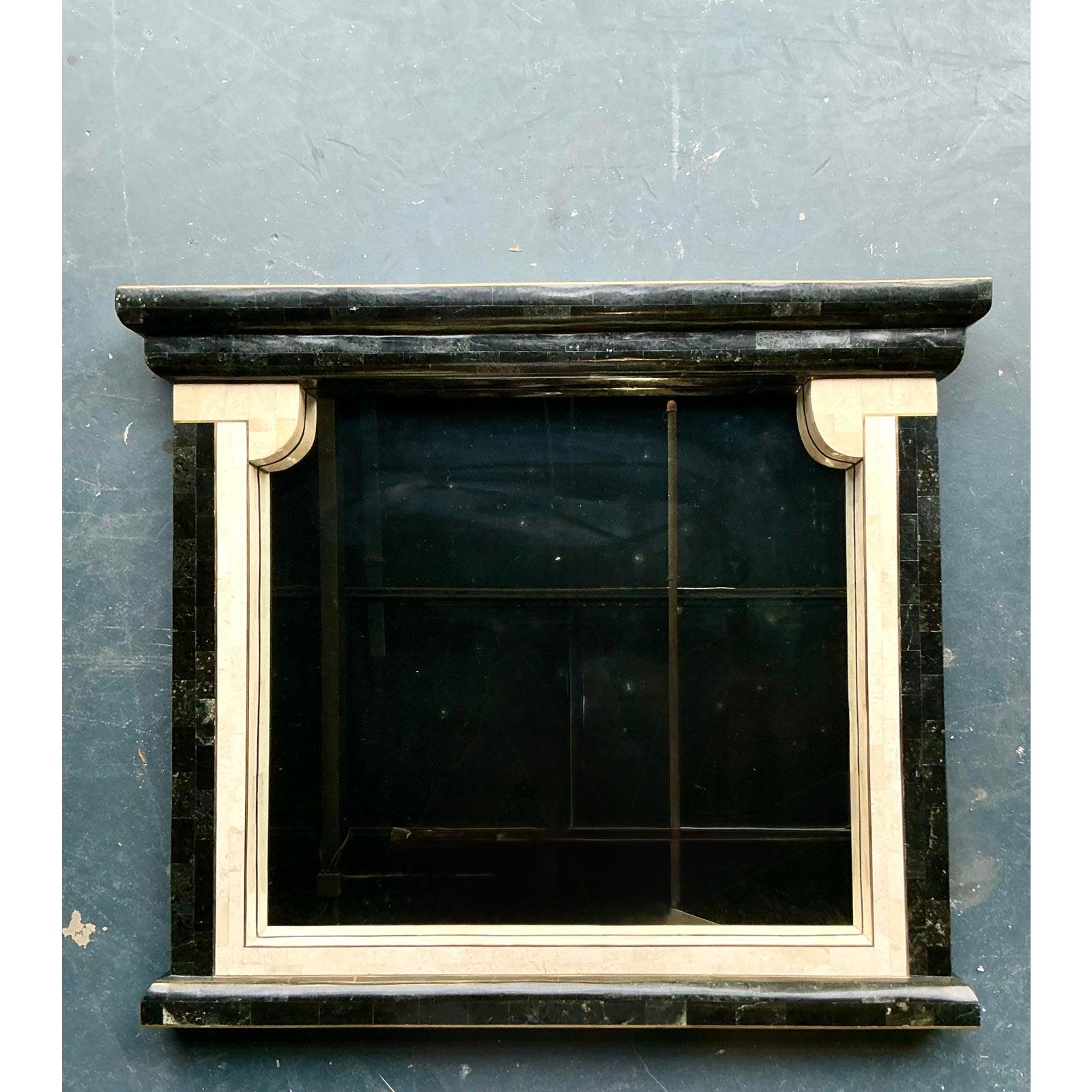 American Vintage Boho Tessellated Stone Column Mirror For Sale