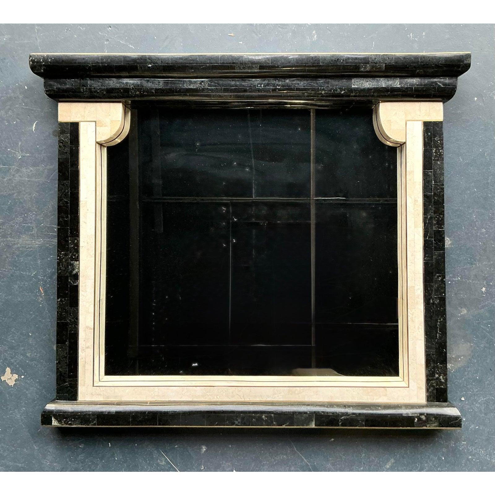 Vintage Boho Tessellated Stone Column Mirror In Good Condition For Sale In West Palm Beach, FL