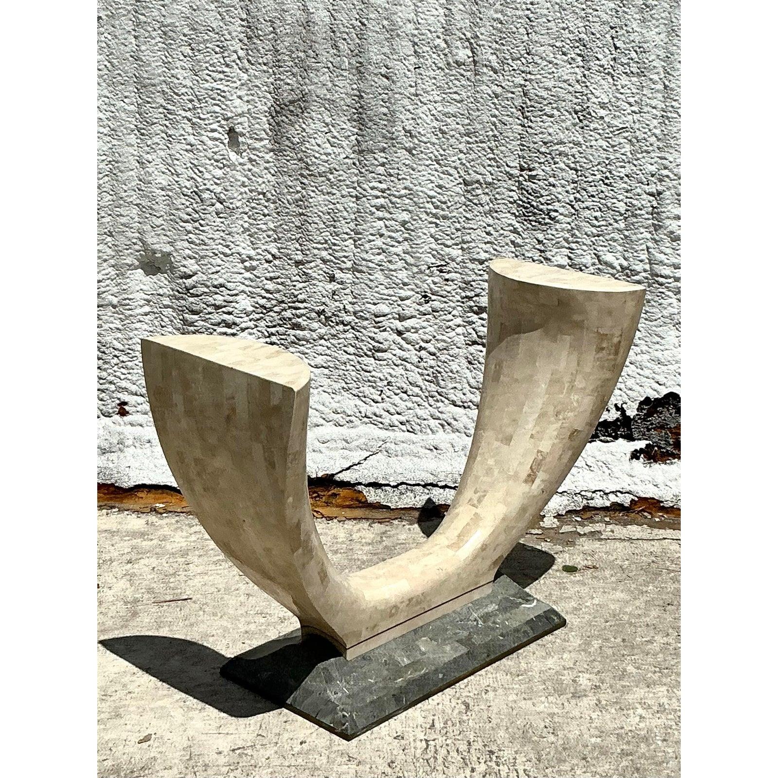 Post-Modern Vintage Boho Tessellated Stone Console Table For Sale