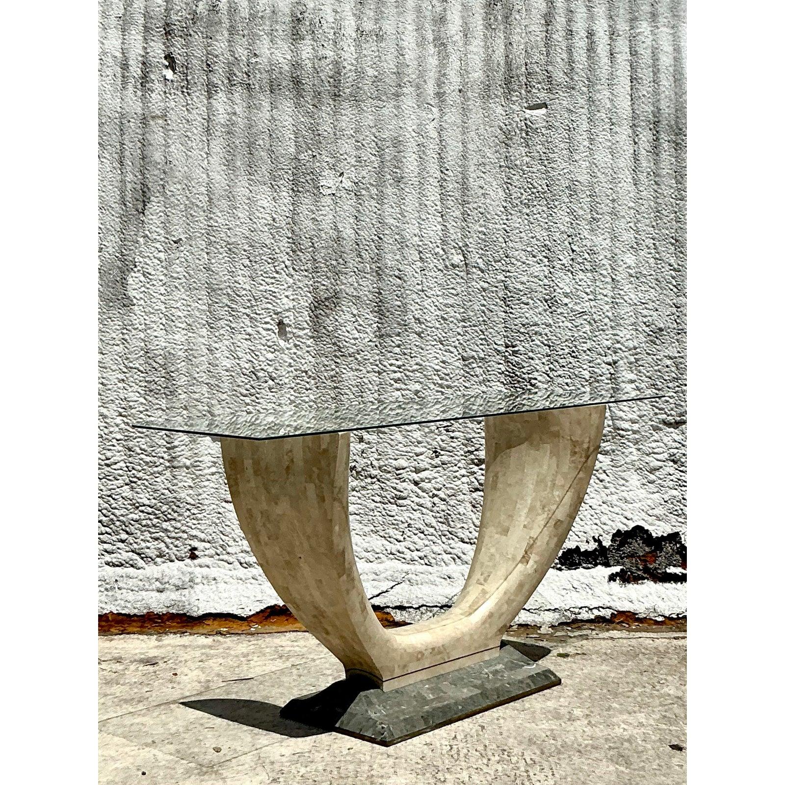 Colombian Vintage Boho Tessellated Stone Console Table For Sale