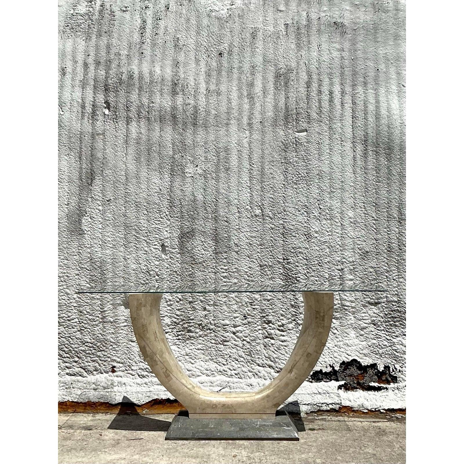 20th Century Vintage Boho Tessellated Stone Console Table For Sale