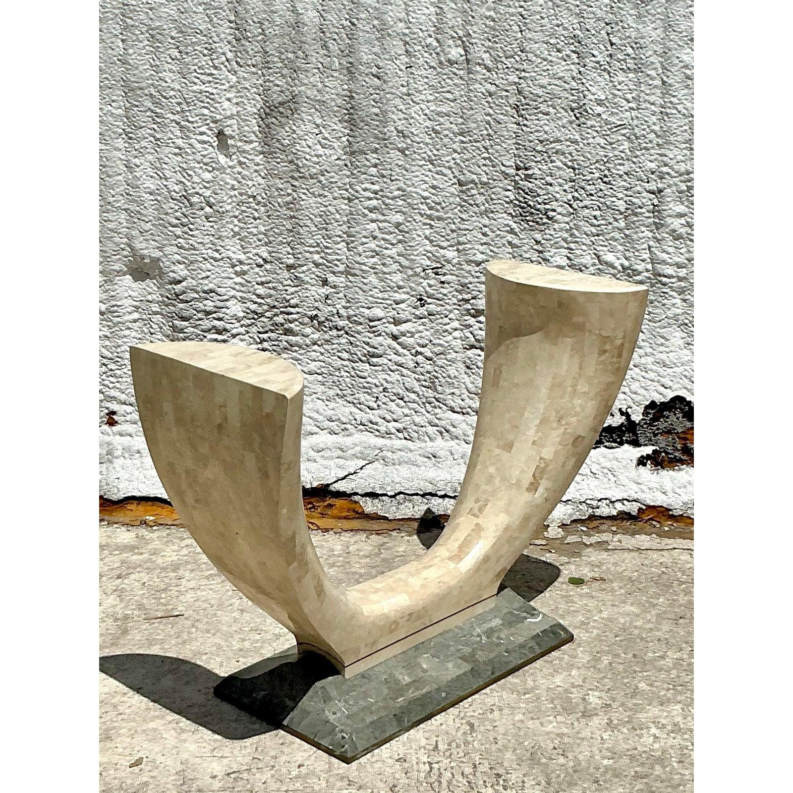 Vintage Boho Tessellated Stone Console Table For Sale 1