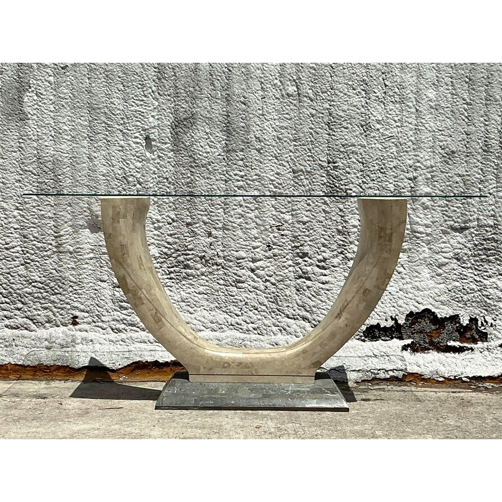 Vintage Boho Tessellated Stone Console Table For Sale 2