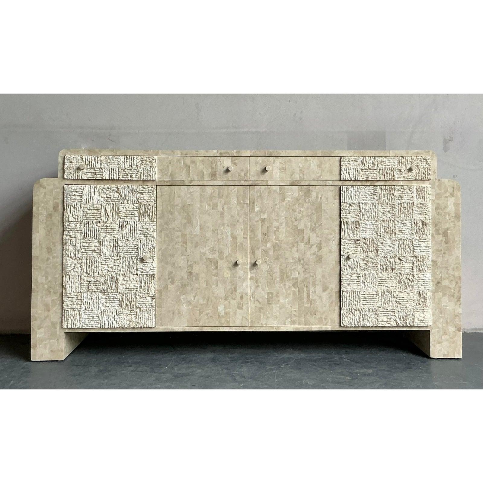 Pietra Credenza vintage in pietra tessellata bohémienne in vendita