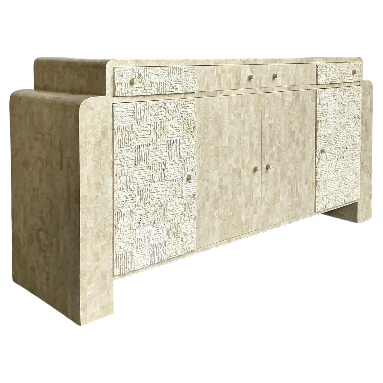 Vintage Boho Tessellated Stone Credenza