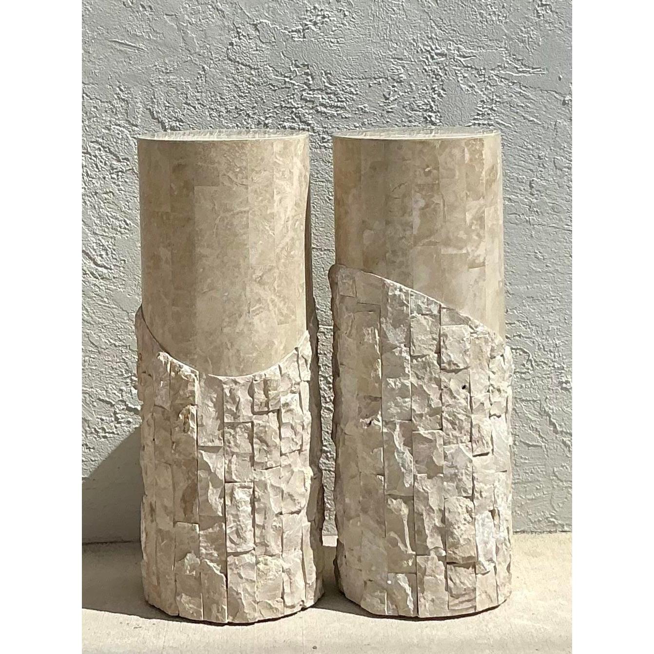 Vintage Boho Tessellated Stone Pedestals - A Pair For Sale 1