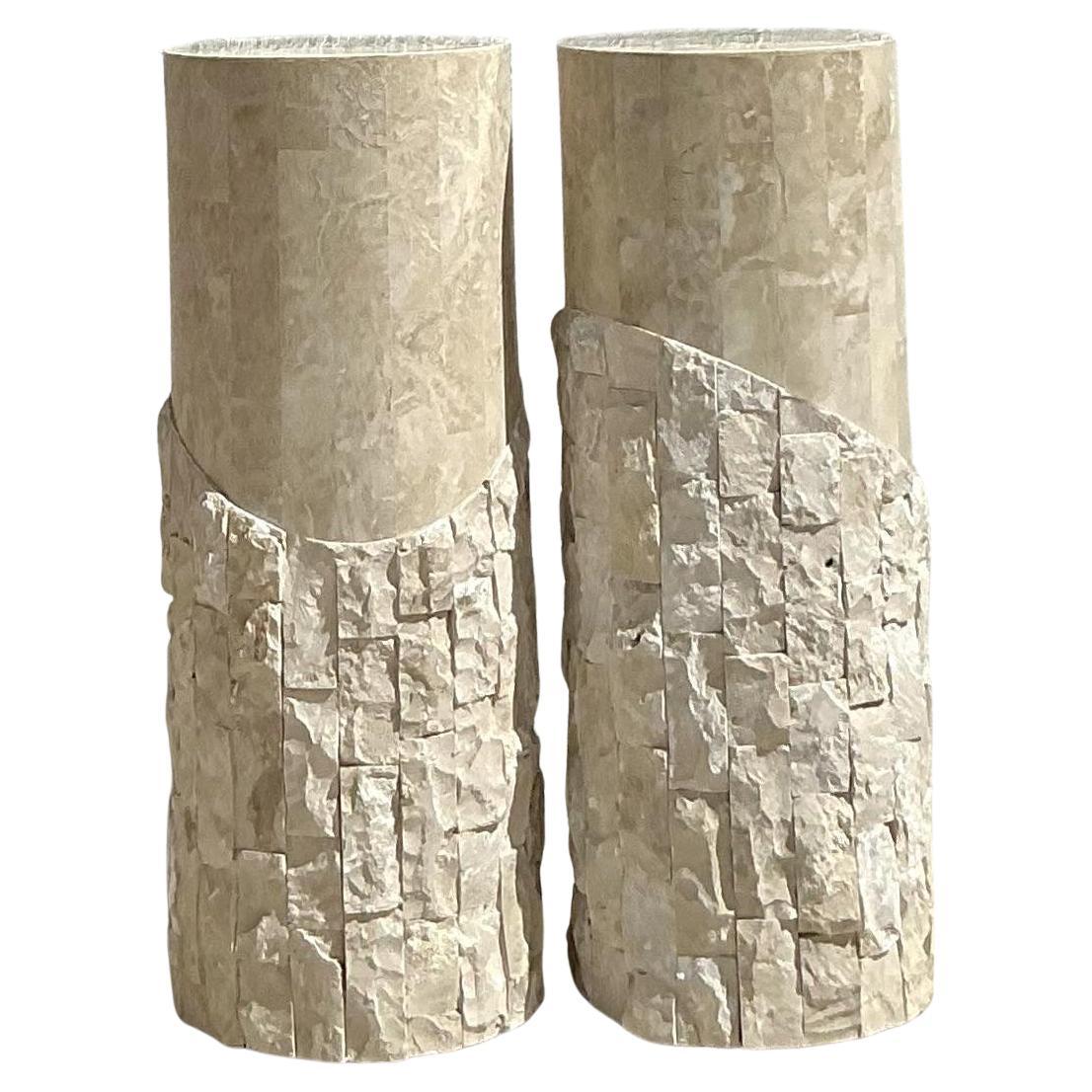 Vintage Boho Tessellated Stone Pedestals - A Pair