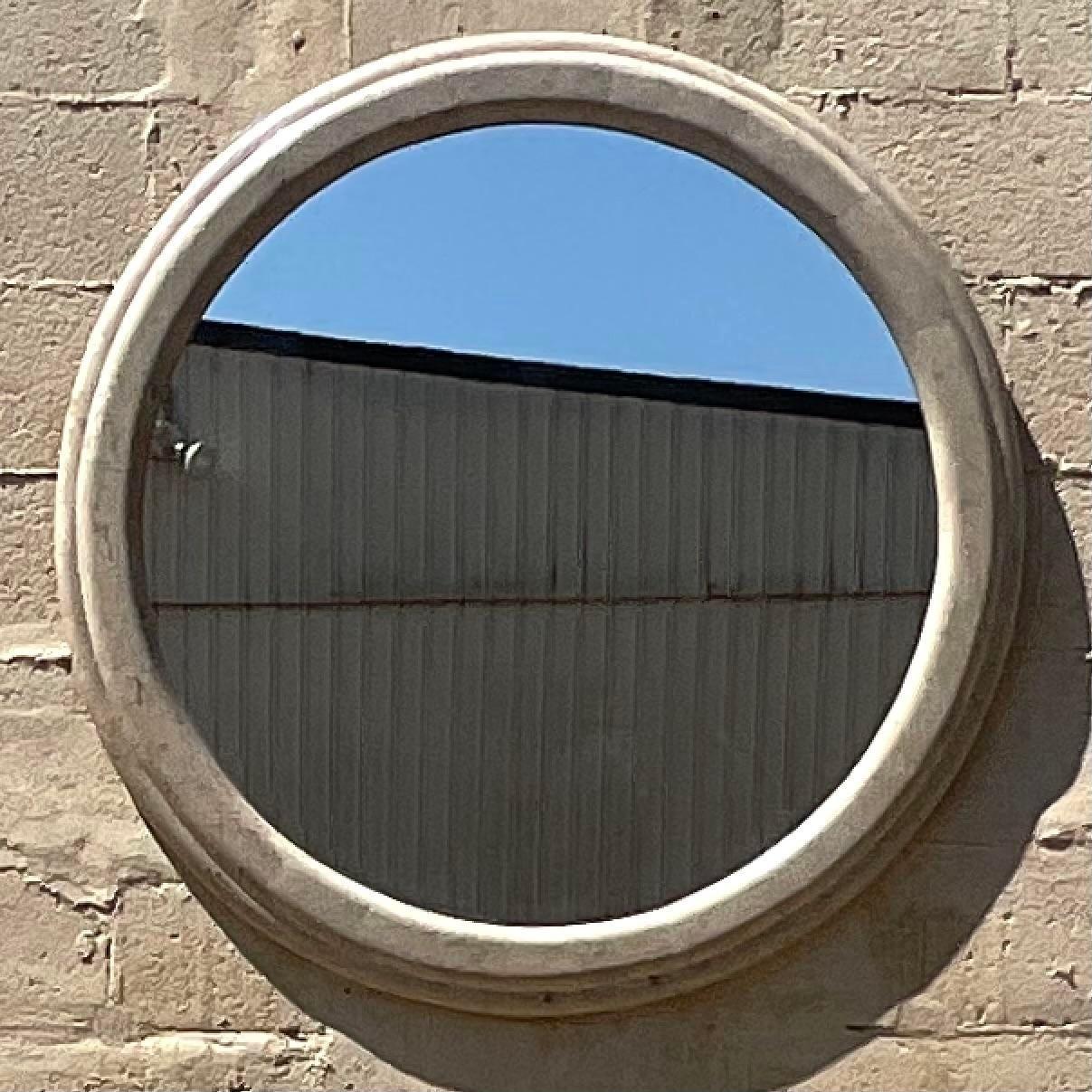 Vintage Boho Tessellated Stone Round Mirror For Sale 1