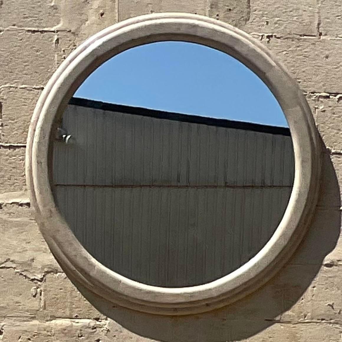 Vintage Boho Tessellated Stone Round Mirror For Sale 3