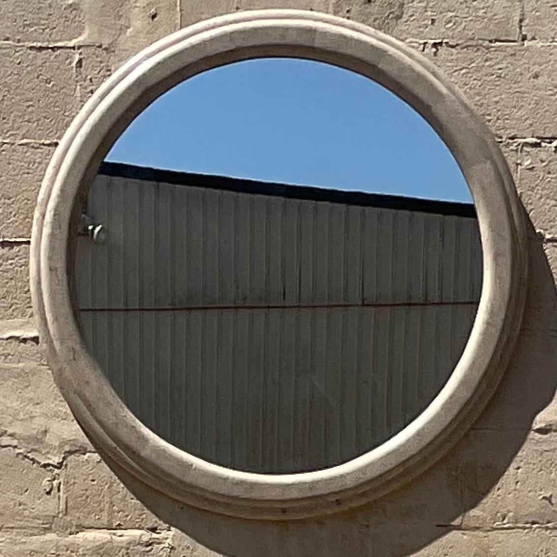 Vintage Boho Tessellated Stone Round Mirror For Sale 4