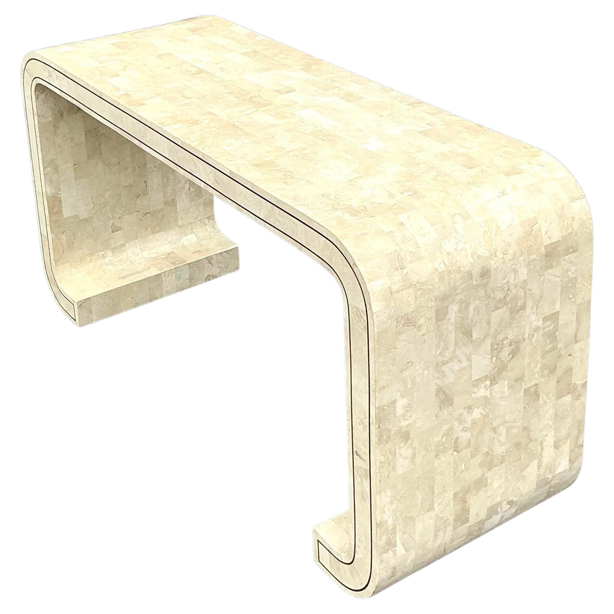 Vintage Boho Tessellated Stone Scroll Console Table For Sale