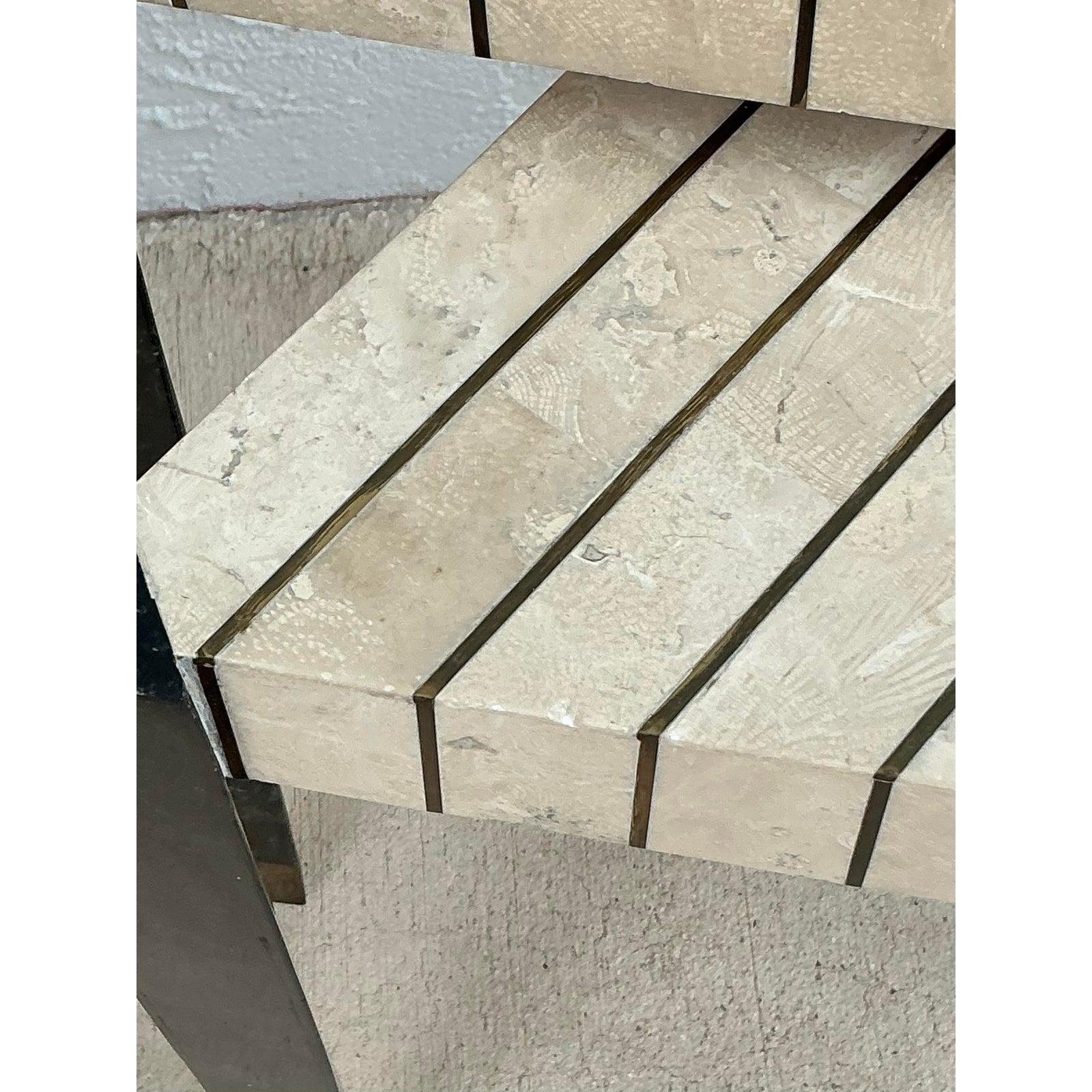 Américain Table triangulaire empilable en pierre tessellée Vintage By - Set of 2 en vente
