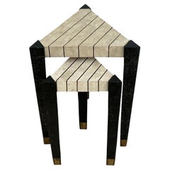 Table triangulaire empilable en pierre tessellée Vintage By - Set of 2