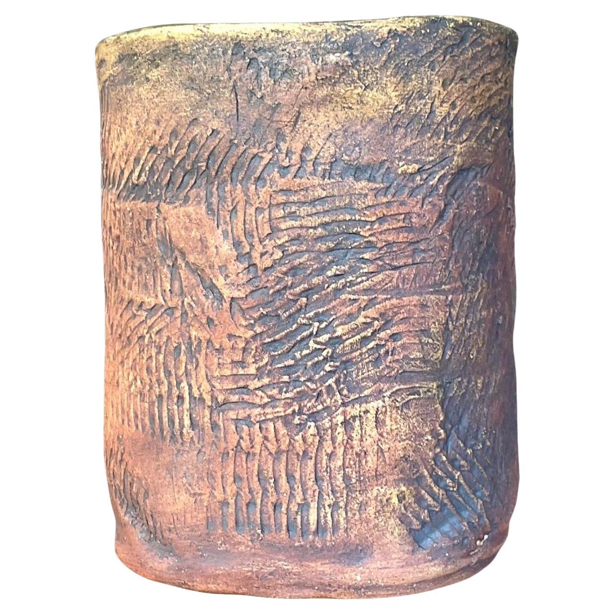 Vintage Boho Textured Ceramic Vase