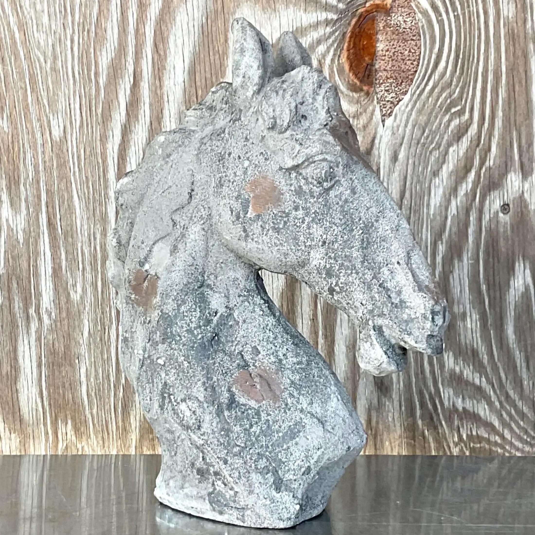 A fabulous vintage Boho horse head. Beautiful textured finish with hand painted touches. Perfect on your etagere or coffee table. Acquired from a Palm Beach estate