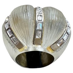Vintage Boho Textured Lucite Ring with Rhinestones