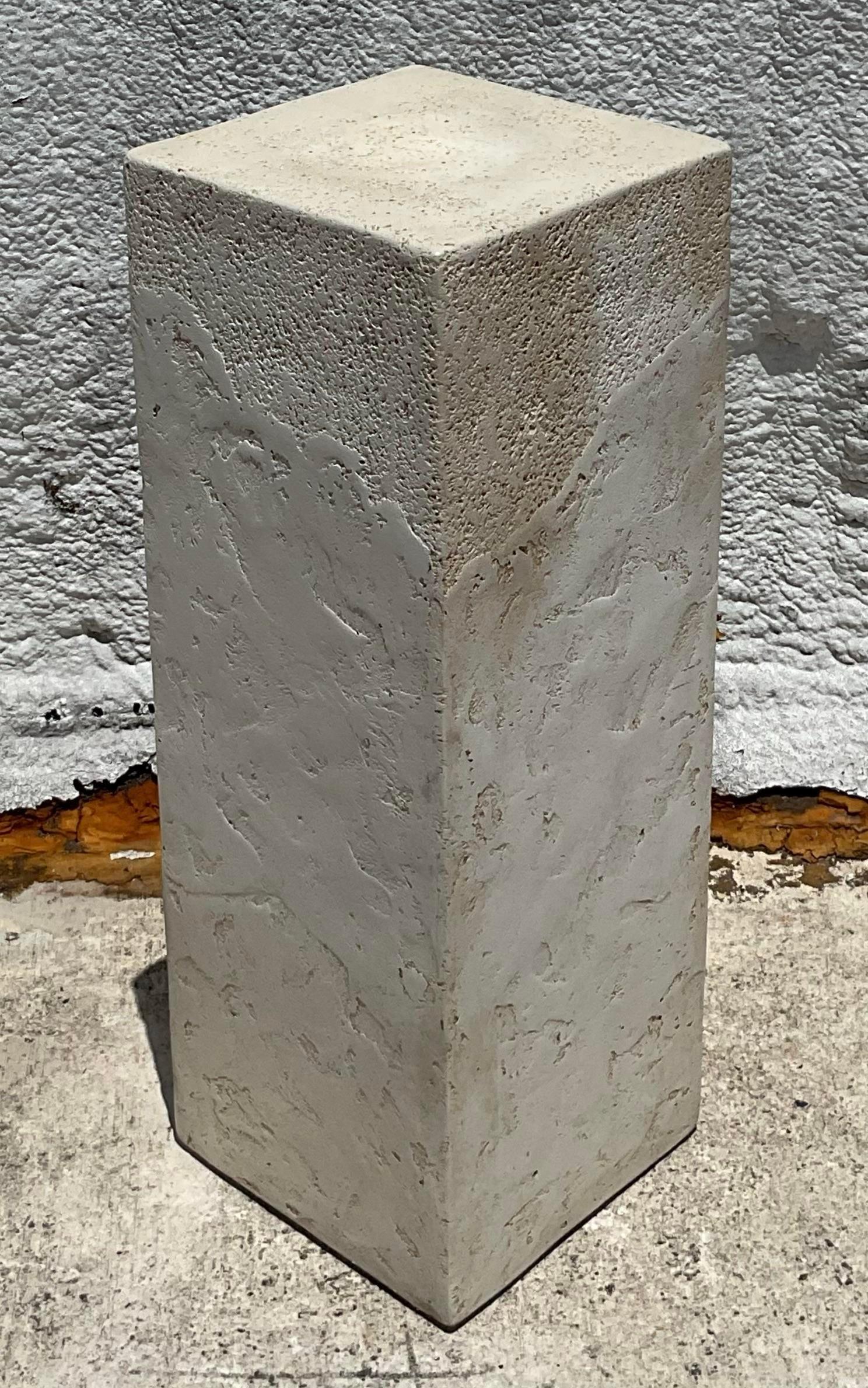 American Vintage Boho Textured Plaster Pedestal For Sale