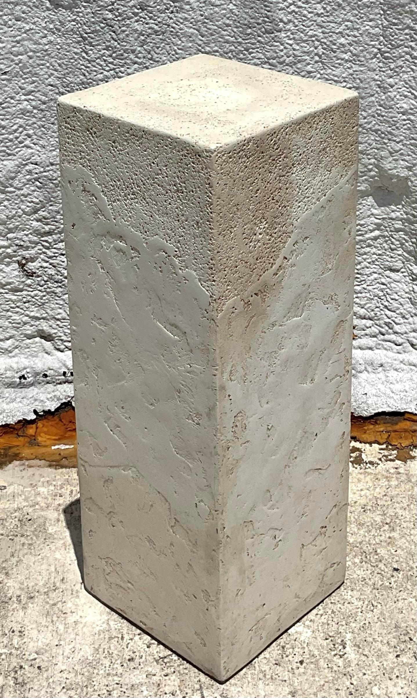 Vintage Boho Textured Plaster Pedestal In Good Condition For Sale In west palm beach, FL