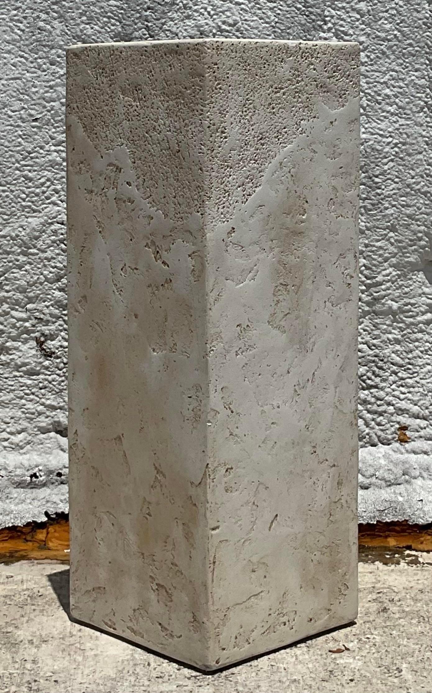 20th Century Vintage Boho Textured Plaster Pedestal For Sale
