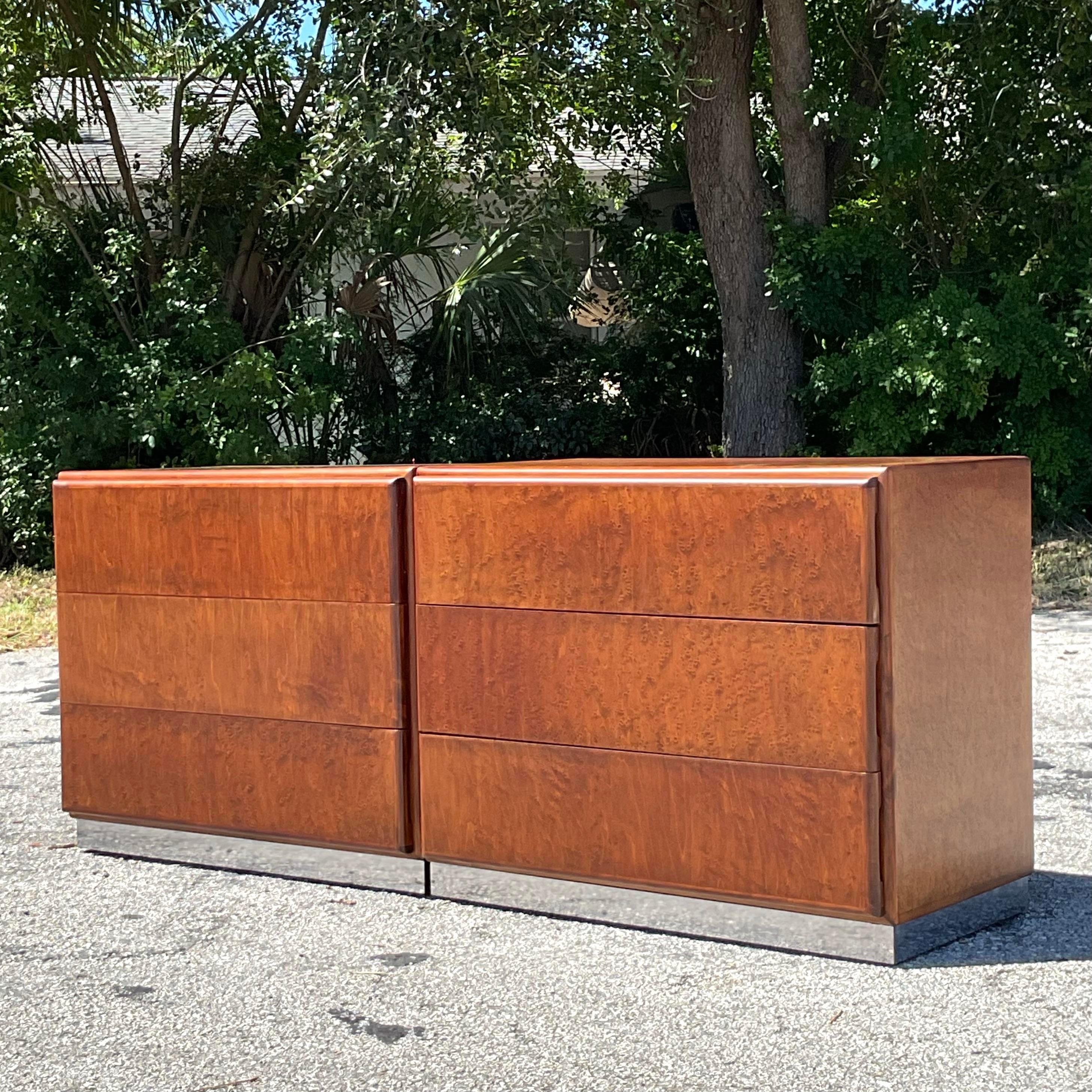 Mid-Century Modern Vintage Boho Thayer Coggin Burl Wood Nightstands For Sale