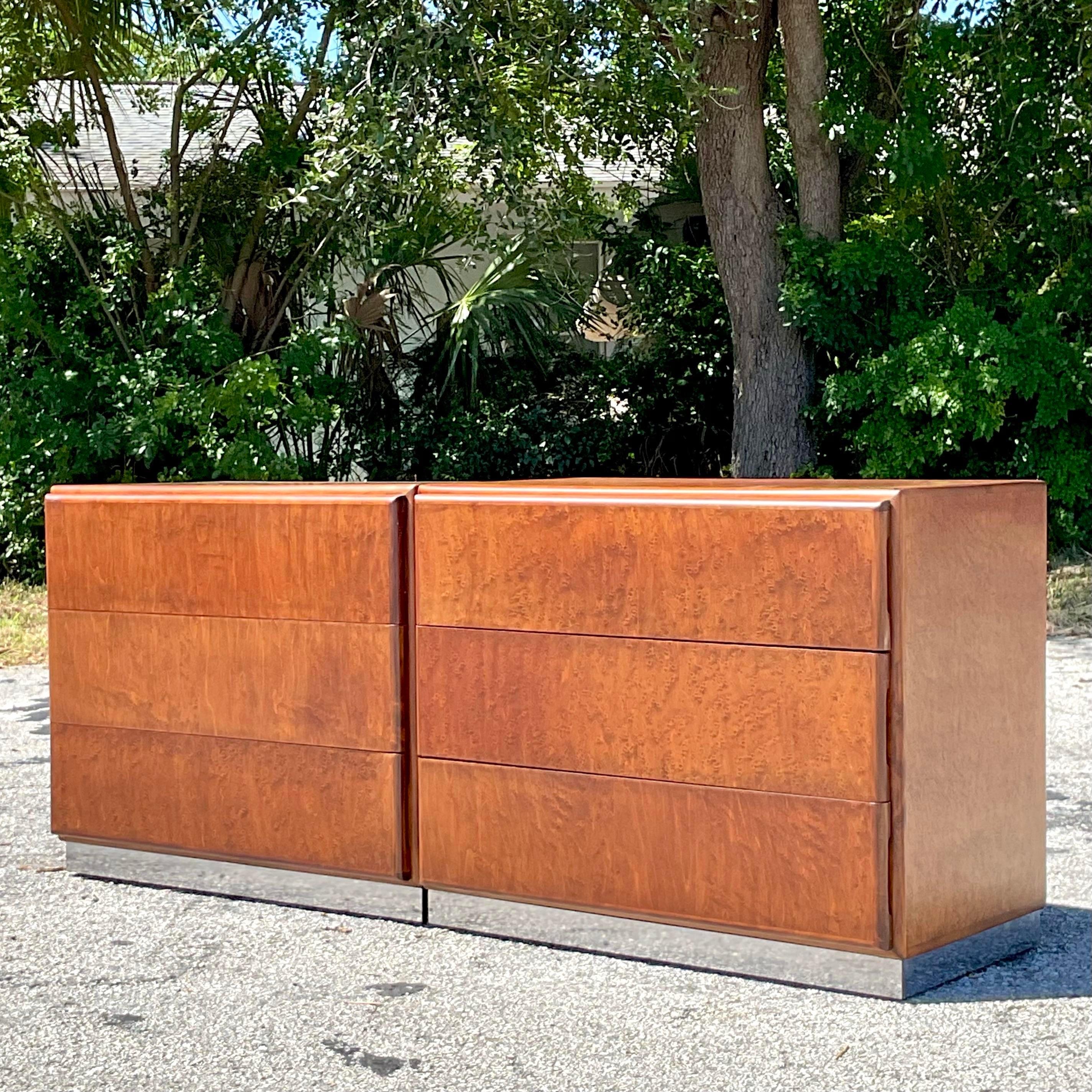 North American Vintage Boho Thayer Coggin Burl Wood Nightstands For Sale
