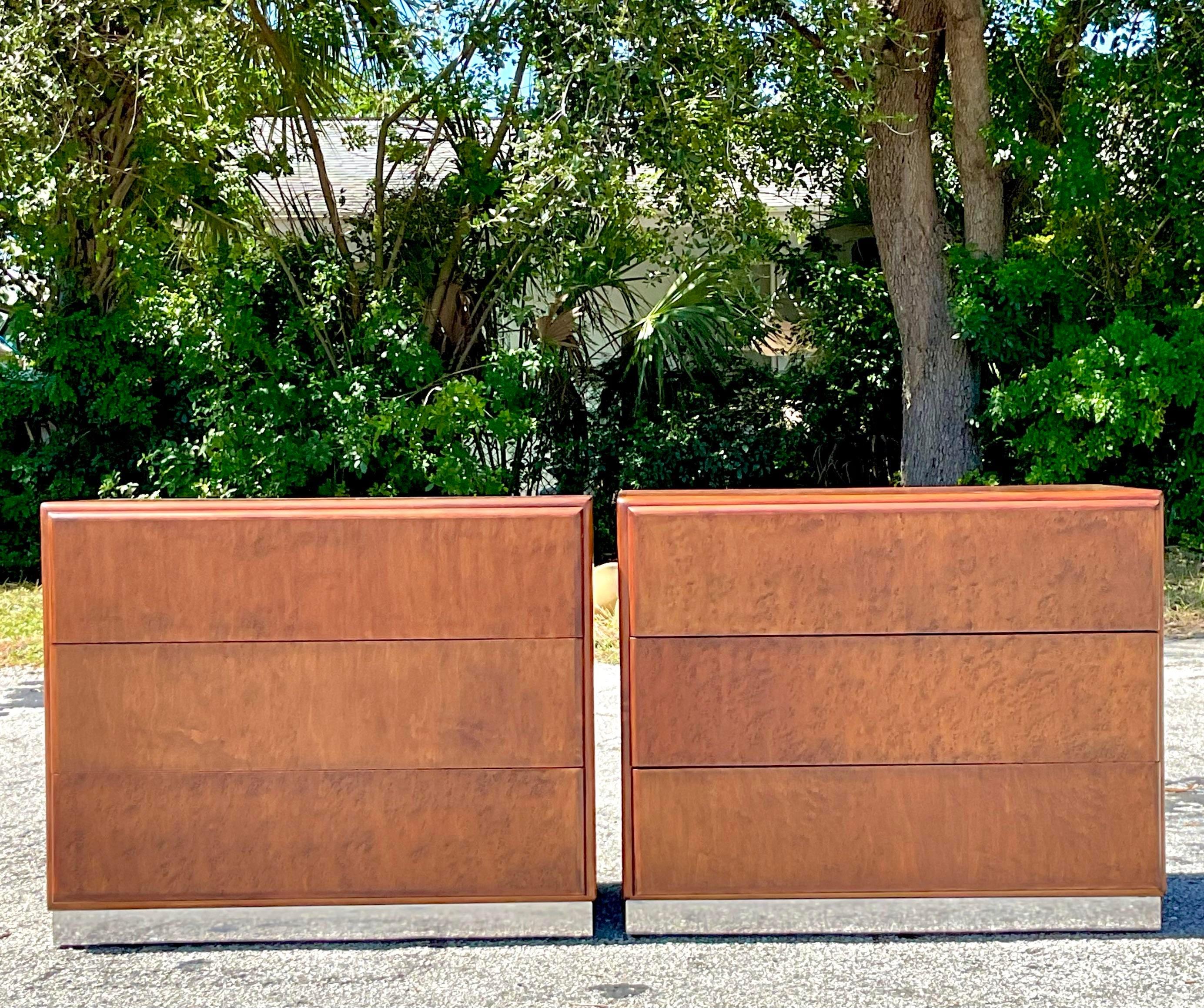 Vintage Boho Thayer Coggin Burl Wood Nightstands In Good Condition For Sale In west palm beach, FL
