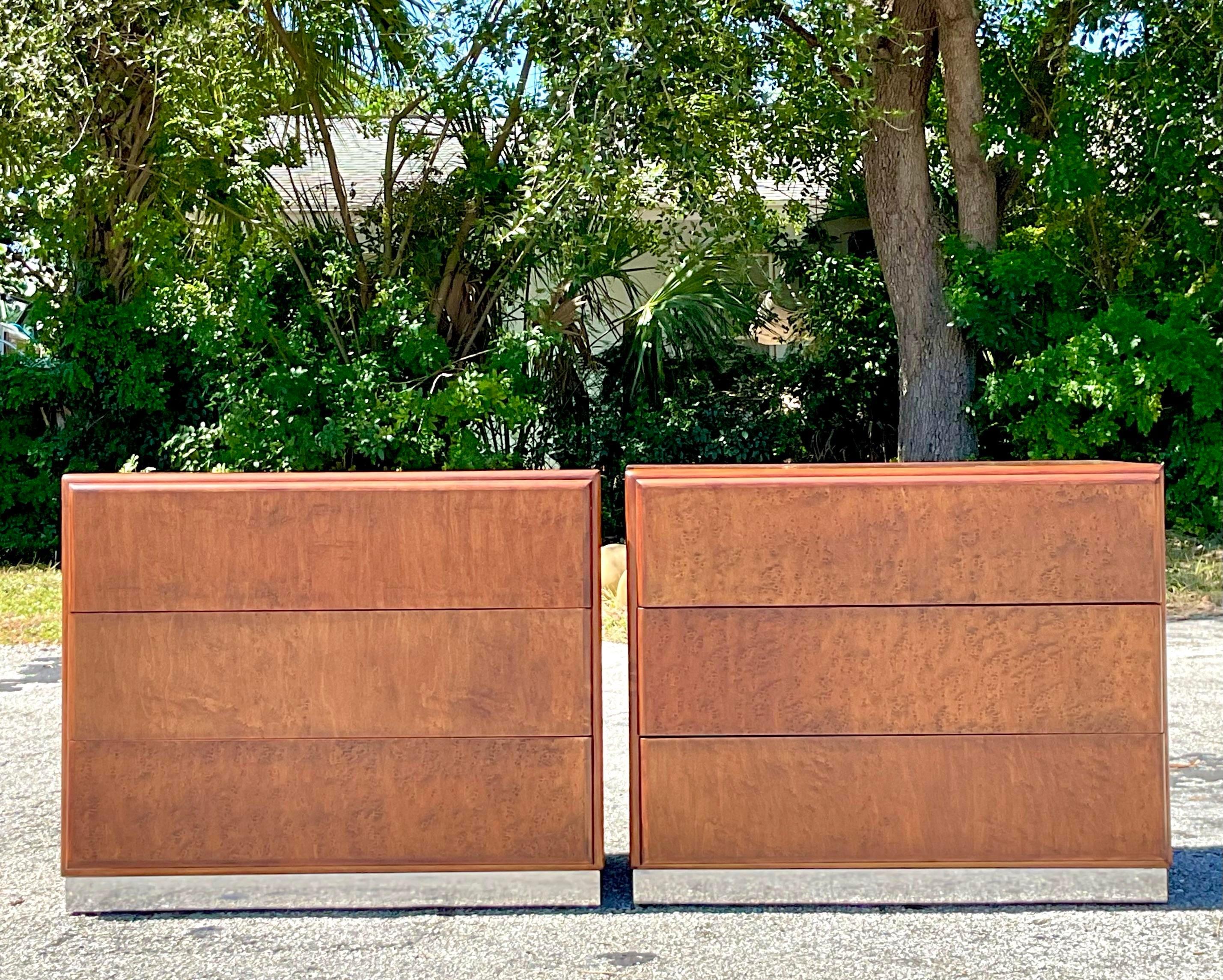 20th Century Vintage Boho Thayer Coggin Burl Wood Nightstands For Sale