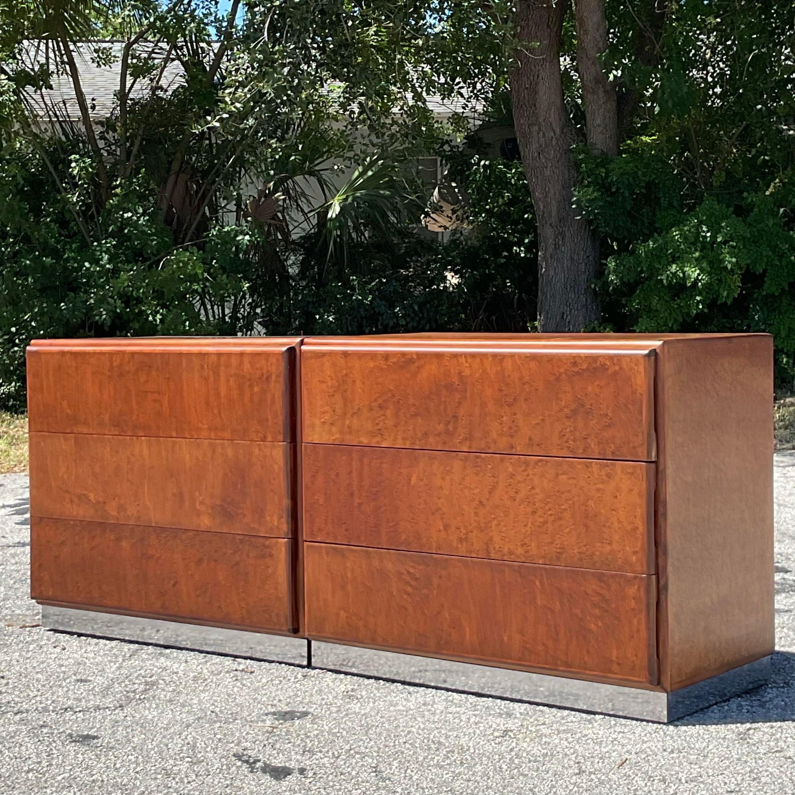 Vintage Boho Thayer Coggin Burl Wood Nightstands For Sale 1