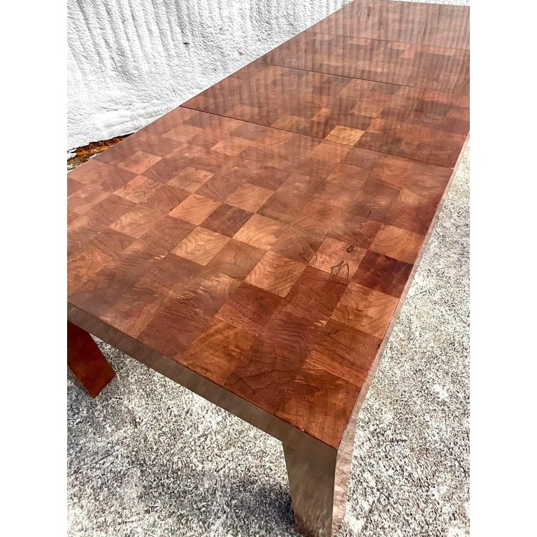 Vintage Boho Thayer Coggin Checkerboard Burl Wood Dining Table For Sale 5