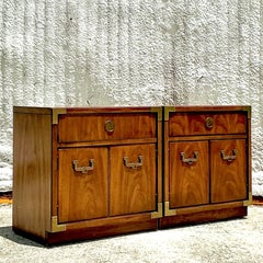 Vintage Boho Thomasville Campaign Nightstands - a Pair