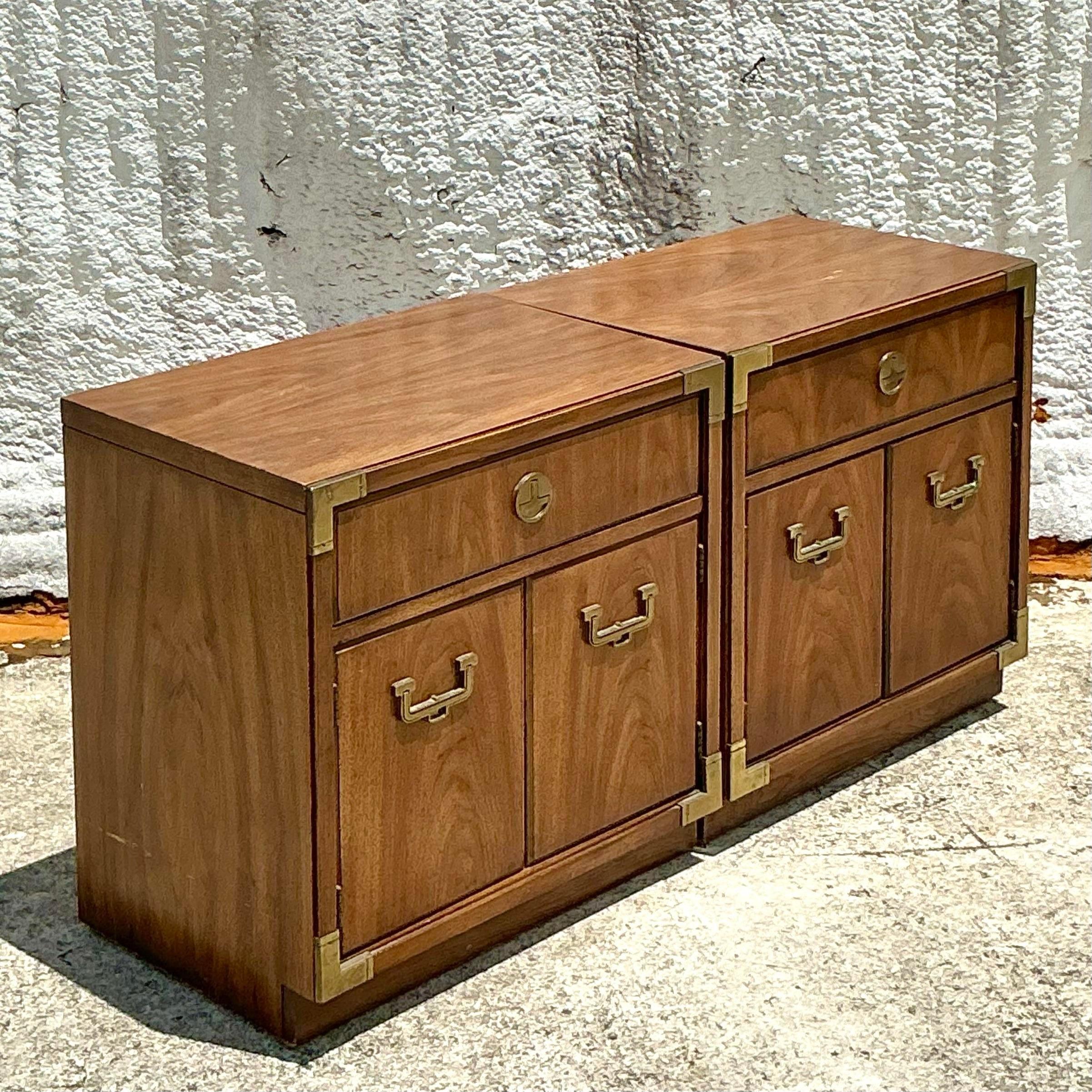 American Vintage Boho Thomasville Campaign Nightstands - a Pair For Sale