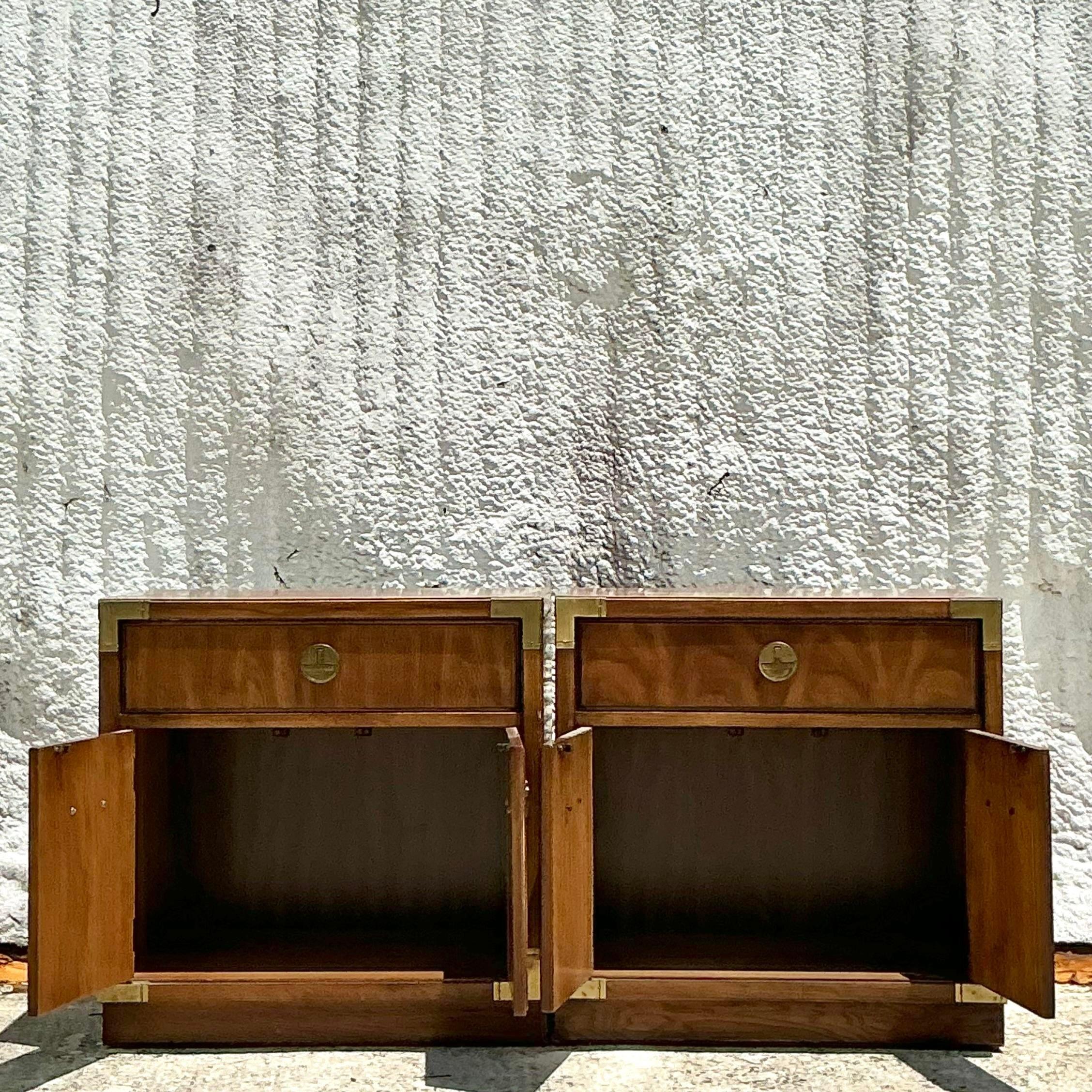 20th Century Vintage Boho Thomasville Campaign Nightstands - a Pair For Sale