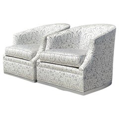 Retro Boho Thomasville Metallic Jacquard Swivel Chairs