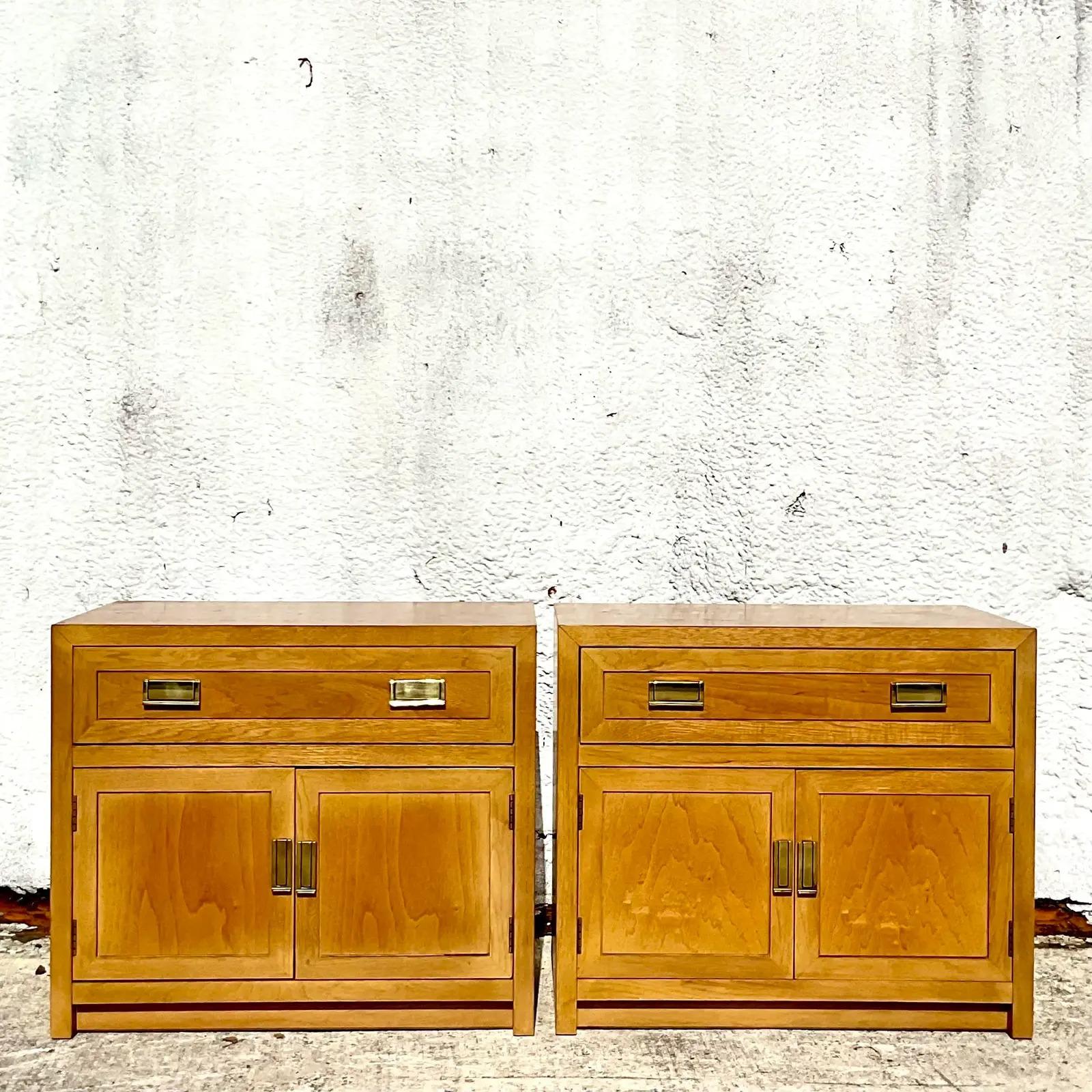 Vintage Boho Thomasville Nightstands, a Pair In Good Condition In west palm beach, FL