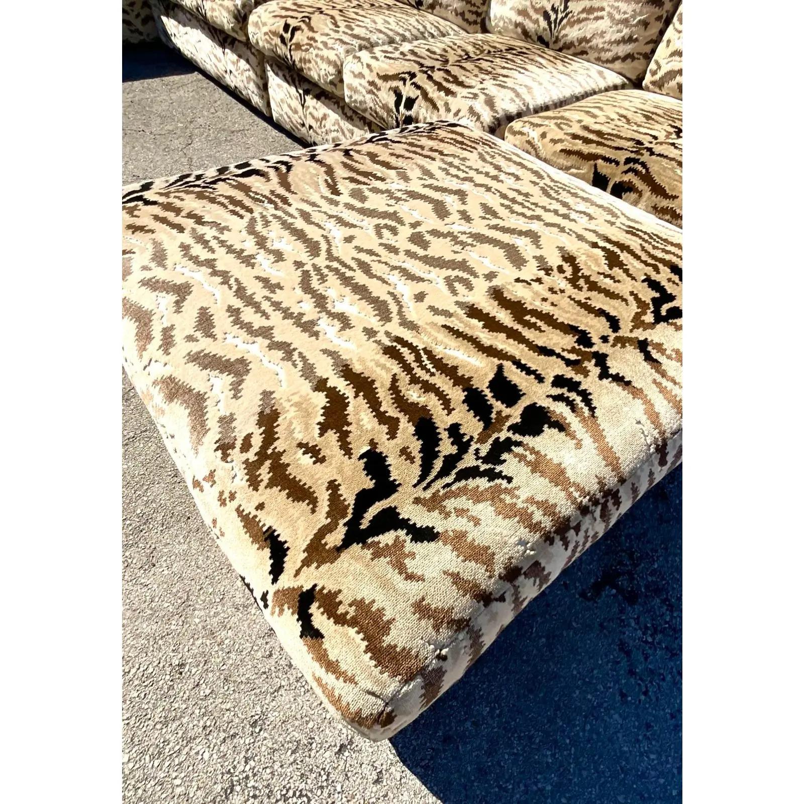20th Century Vintage Boho Tiger Stripe Sectional Sofa