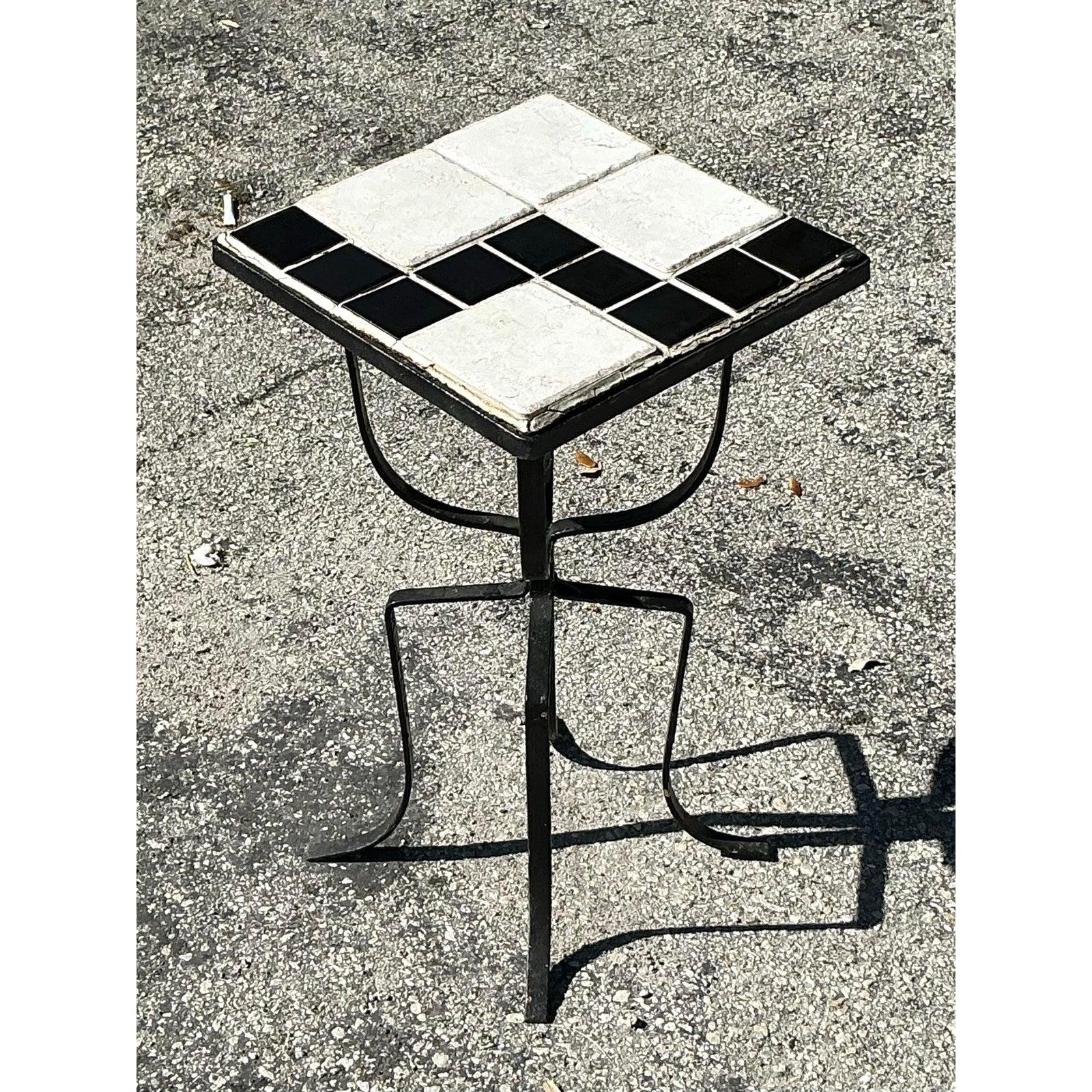 Céramique Table à boissons Vintage Boho à plateau en carreaux en vente