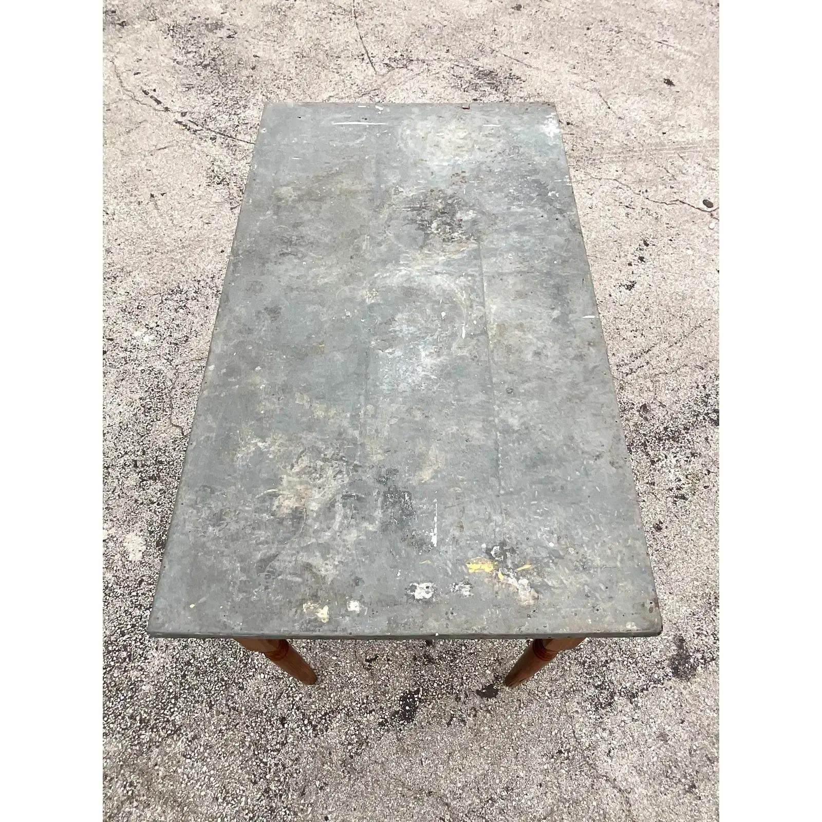 Vintage Boho Tin Wrapped Table For Sale 3