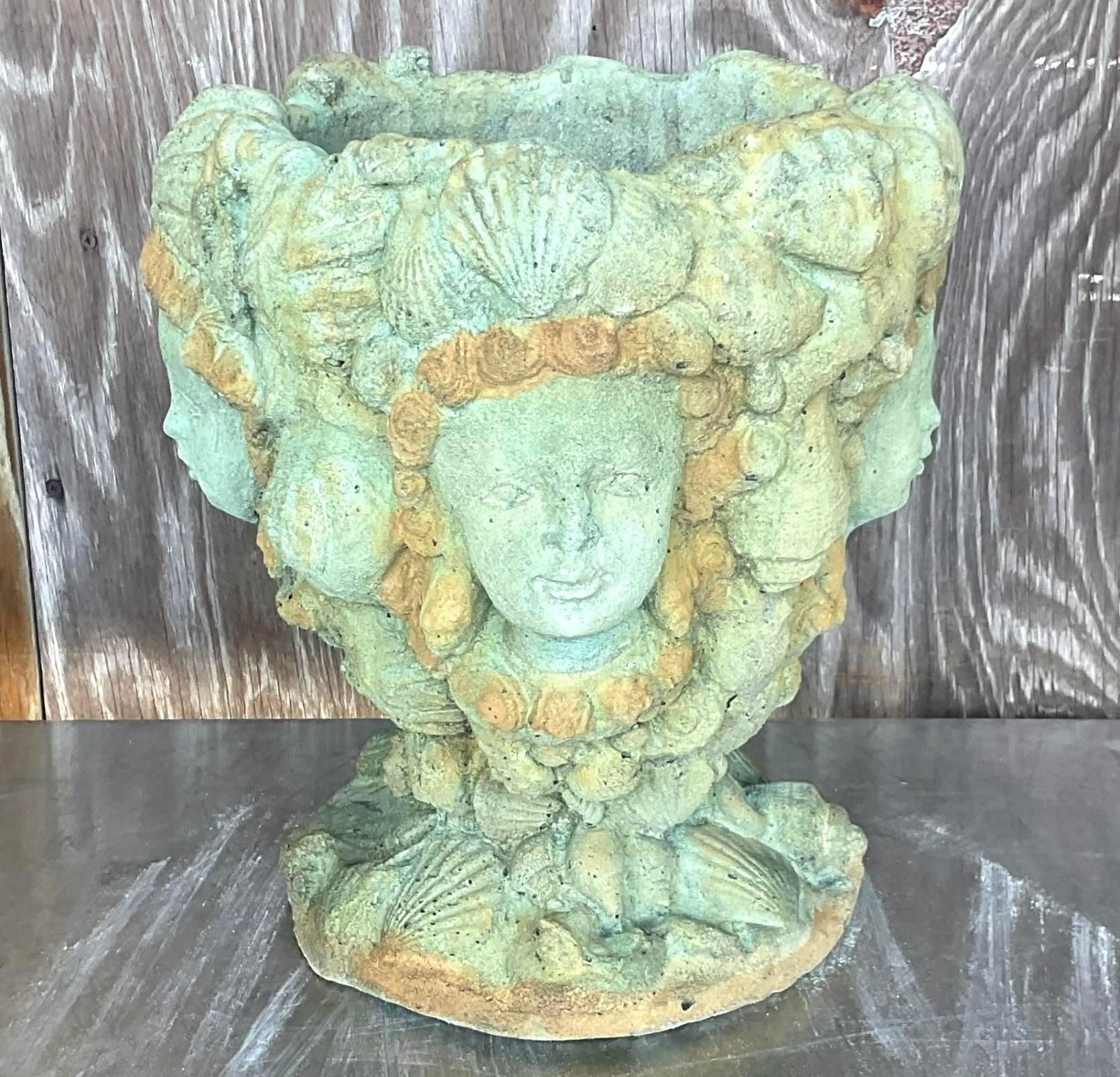 Américain Jardinière Vintage Boho en Béton Moulé Teinté Sirène en vente