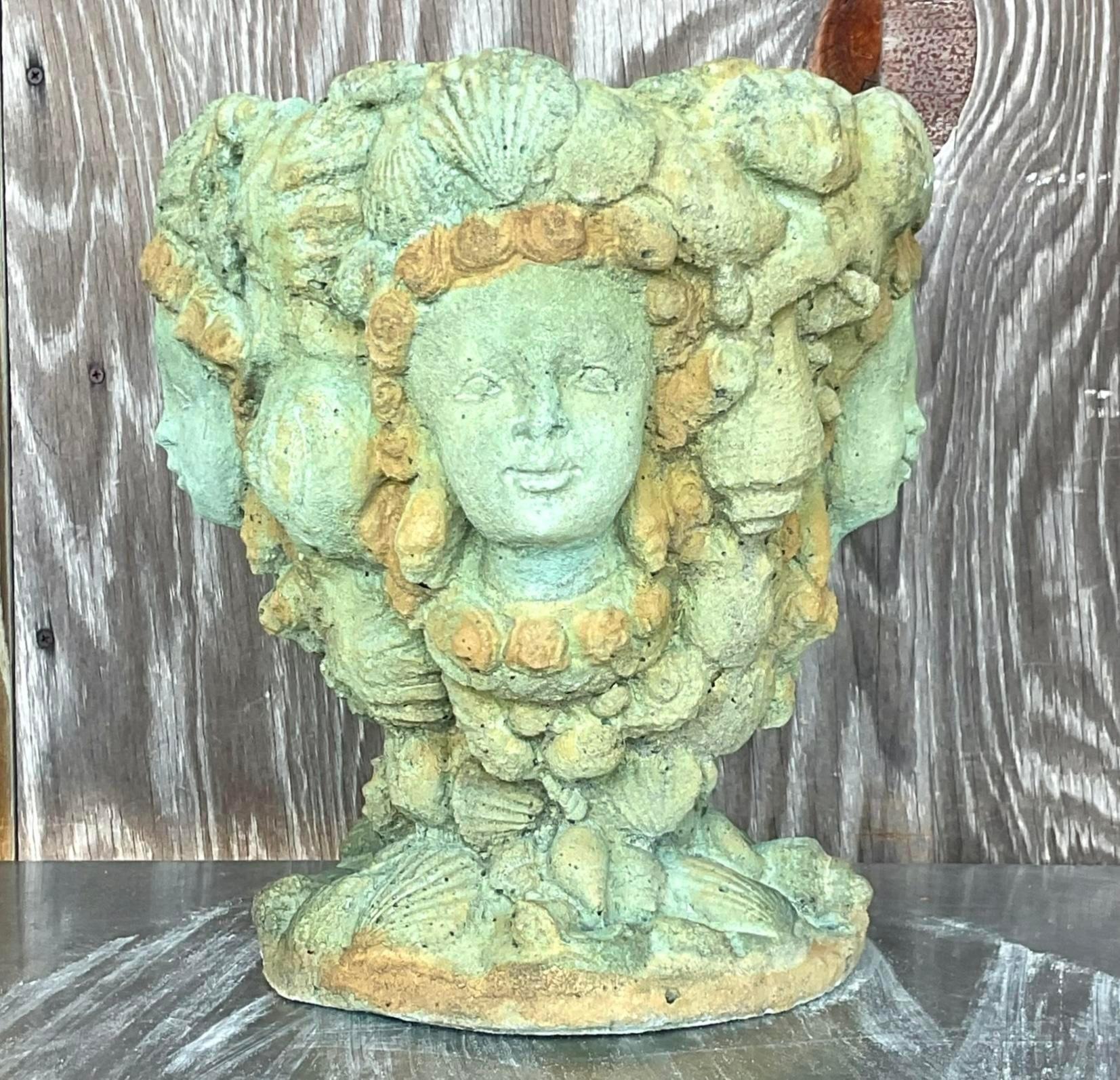 Jardinière Vintage Boho en Béton Moulé Teinté Sirène Bon état - En vente à West Palm Beach, FL