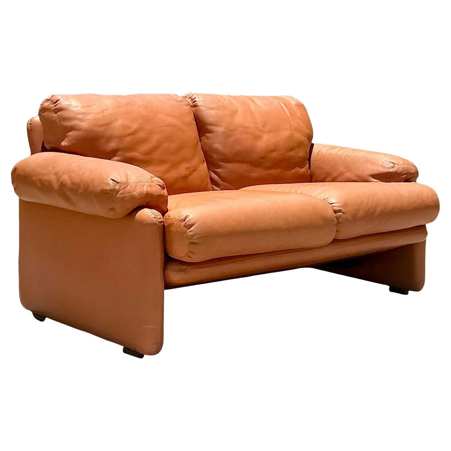 Vintage Boho Tobia Scarpa für B&b Italienisch Leder "Coronado" Loveseat