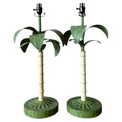 Vintage Boho Tole Palm Lamps - A Pair