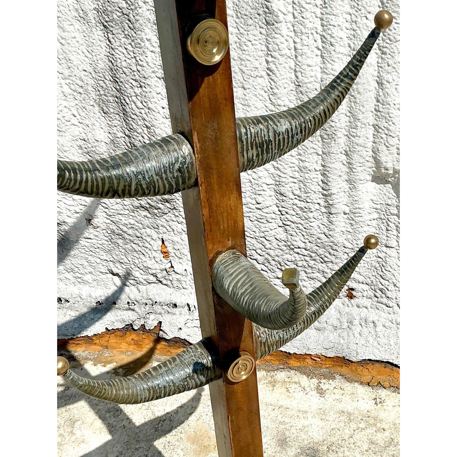 Rustic Vintage Boho Tom Scheerer Faux Horn Coat Rack For Sale